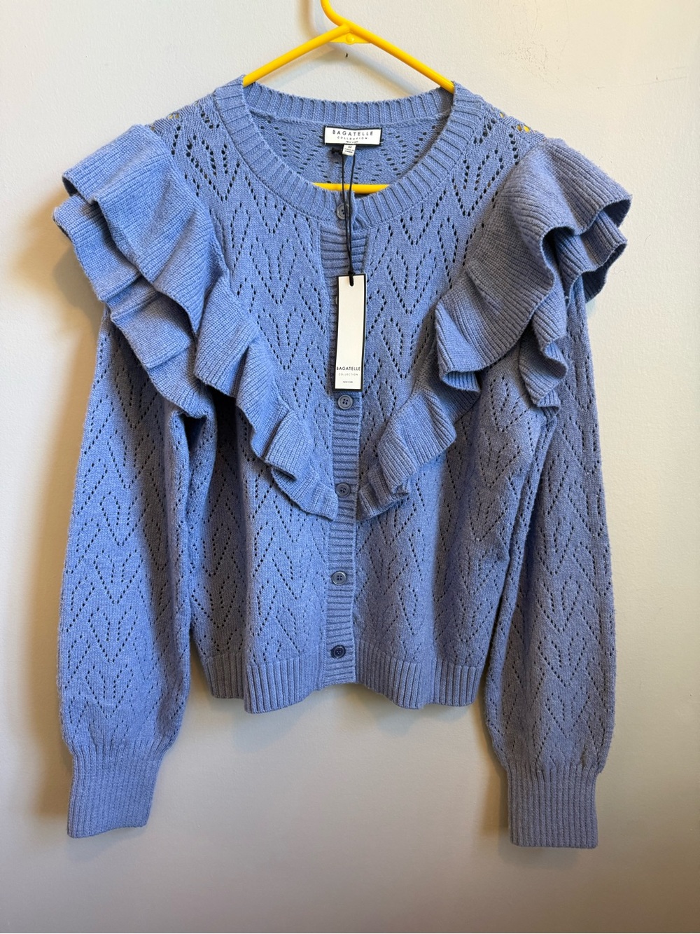 bagatelle Lavender Blue Ruffle Pointelle Cardigan